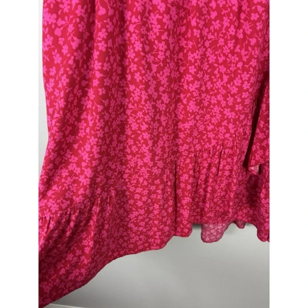 J Crew Wrap Dress Tossed Bouquet Print Sz 10 Red Pink Romantic Coquette
